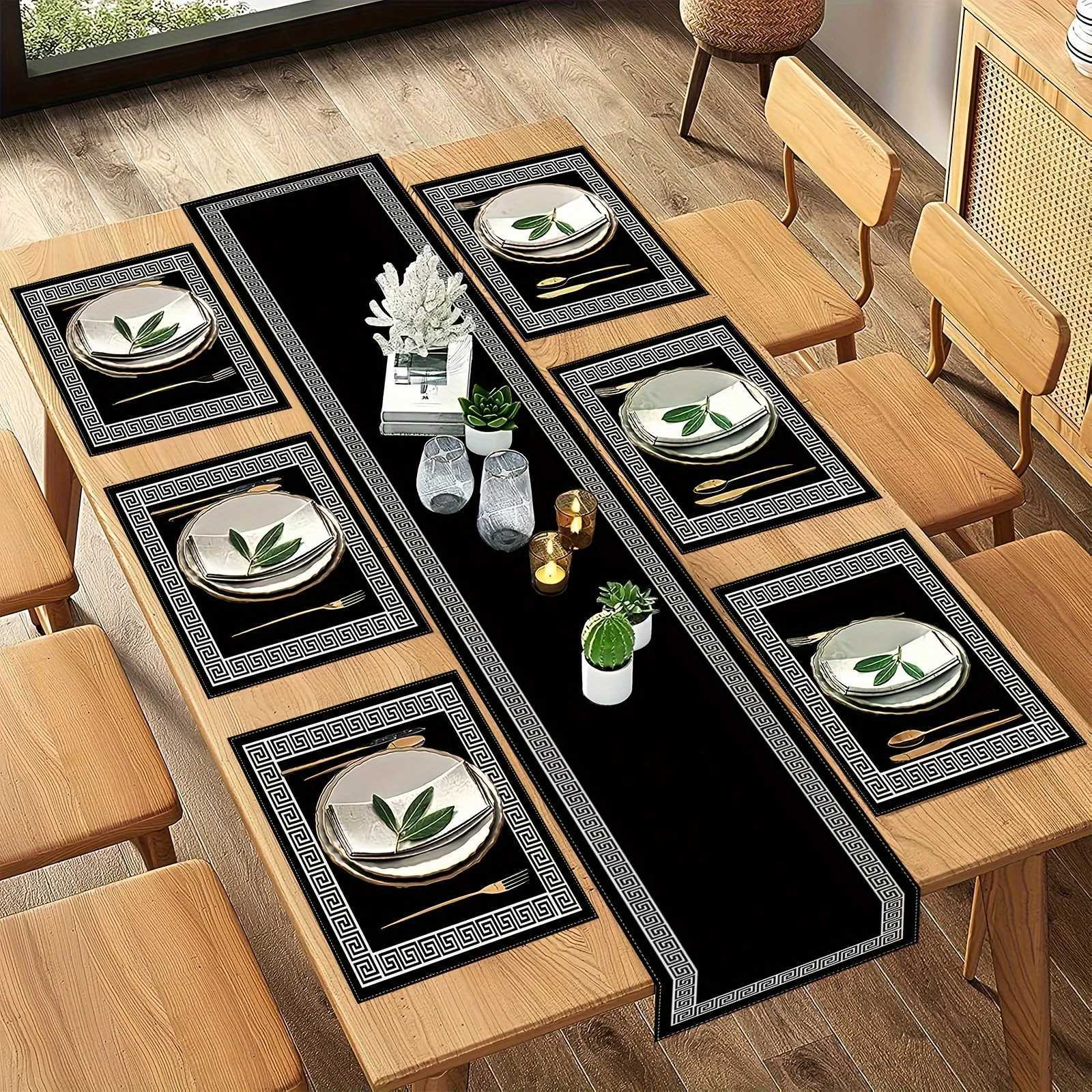 VIKAMA 5/7PC Luxury Geometric Placemat Table Flag Set Restaurant Cafe Decoration High-end Banquet Arrangement C251122