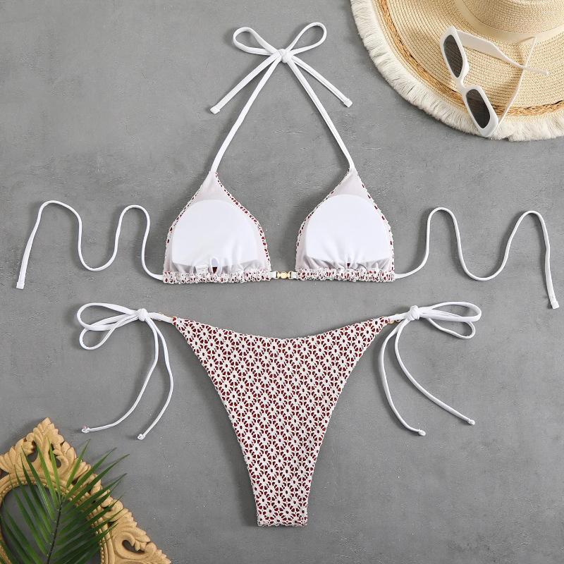 Womens Swimwear Sexy Lace Bikini Set 2025 Women Pink Floral Print Push Up Bra Micro Swimsuit Luxury Pearls Bathing Suit Tie Side Thong