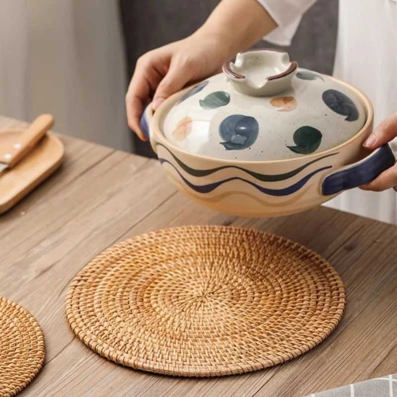 1Pc Pure Handmade Rattan CoastersRattan PatternsHeat Resistant Kitchen Dining CoastersWooden Storage Tea SetKitchen Gadgets C251122