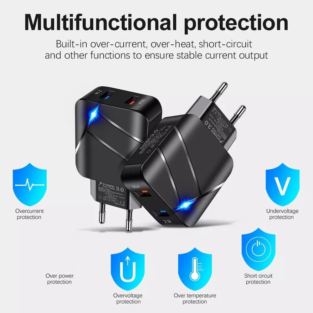 28W Dual USB Ports QC3.0 Wall Charger Portable Power Adapters Eu US Plug For iPhone 17 16 14 PRO Max Samsung Xiaomi huawei Lg Android Mobile Phones