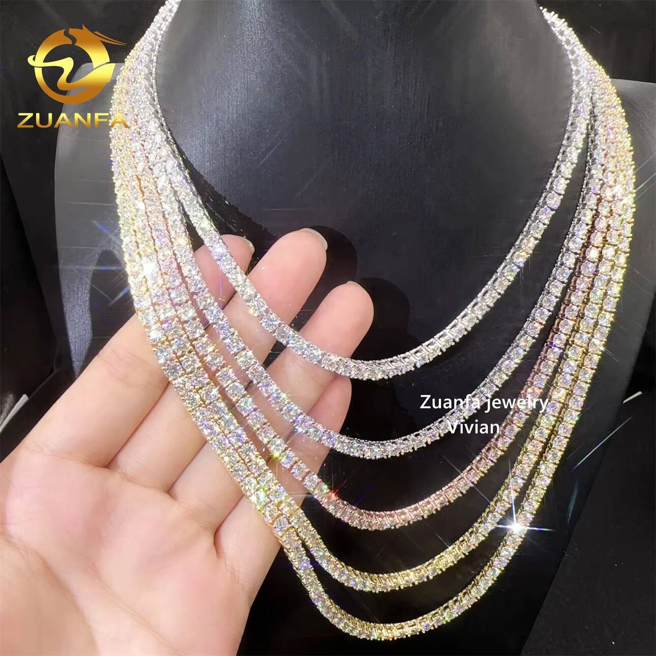 5mm 925 Sterling Silver Tennis VVS Moissanite Lab Diamond Fine Jewelry Hip Hop Tennis Chain Bracelet Necklace