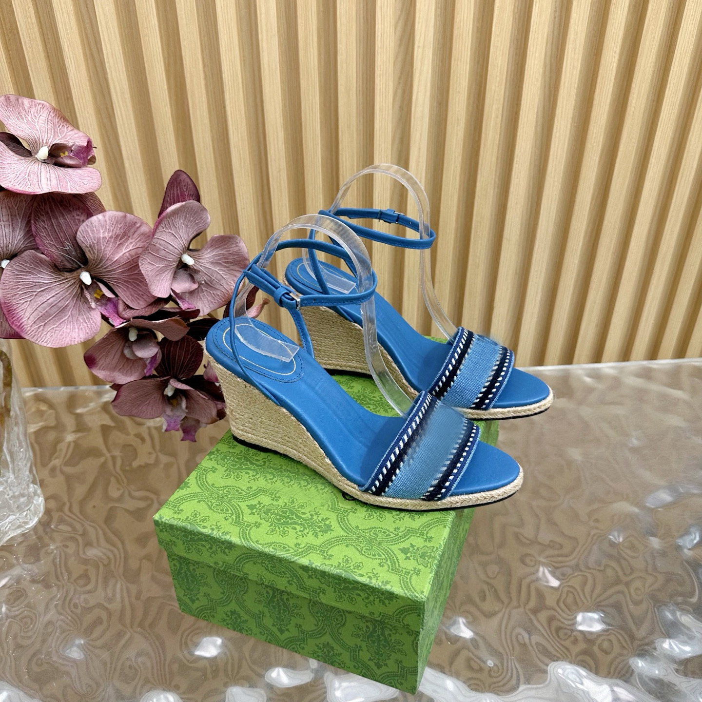 Designers Womens Wedge Platform Sandals Espadrille Shoes luxury Leather Denim Straw Ankle Lace-up Matelasse Espadrille Ladies High Heel Sandals Size 35-41