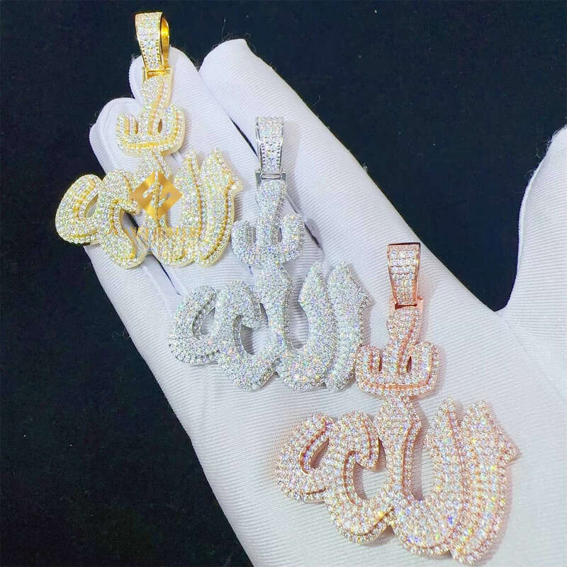 Icy Shiny Jewelry Hip-Hop Sier White Gold Rose VVS1 Inlaid Stone Fire Ala Pendant Necklace Set