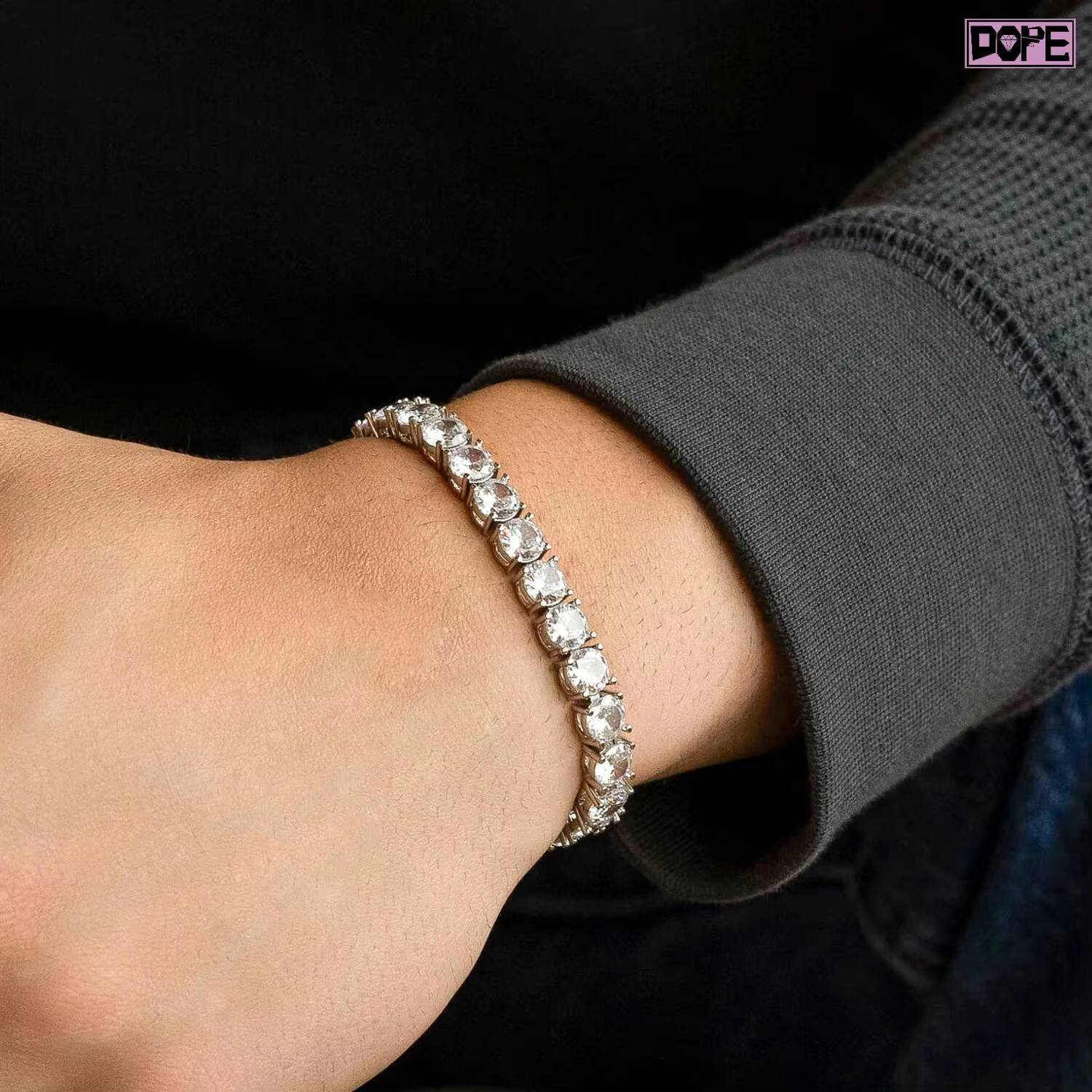 6mm Tennis Bracelet Men Thick 925 Silver Sparkling VVS Iced Out Moissanite Tennis Bracelet