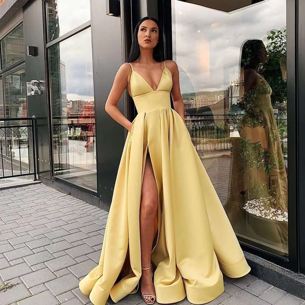 DHessentials Women's Long Collared Tight Maxi Sexy Slim Fit Deep V-style Split Party Evening Dress