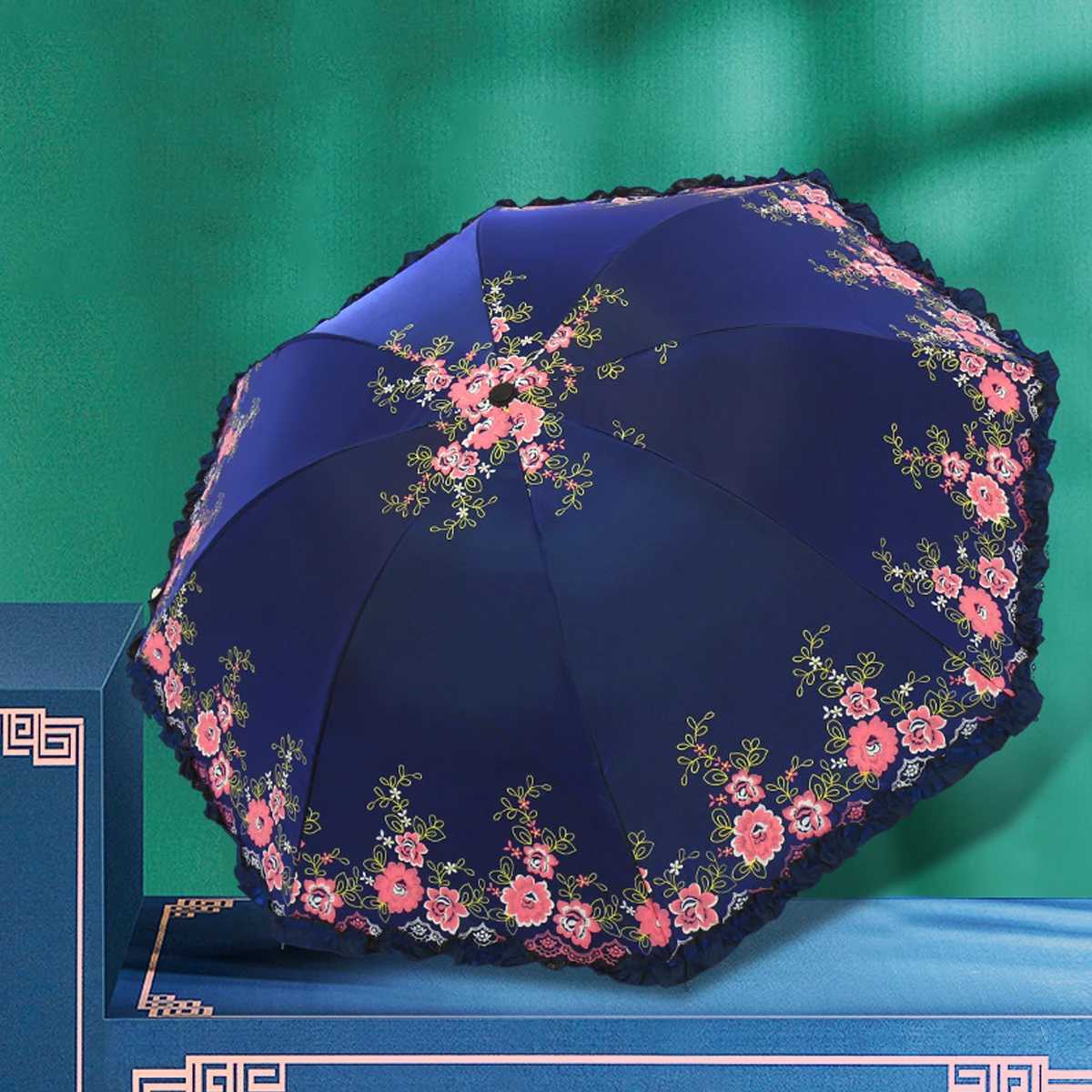 Three fold sun protection and UV protection sun umbrella for women summer folding retro sun umbrellaM251122