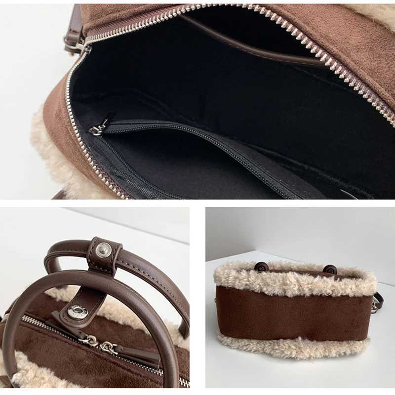 Womens autumn and winter new suede handbag retro plush splicing crossbody shoulder bag retro soft handle zipper pillowcaseT251122