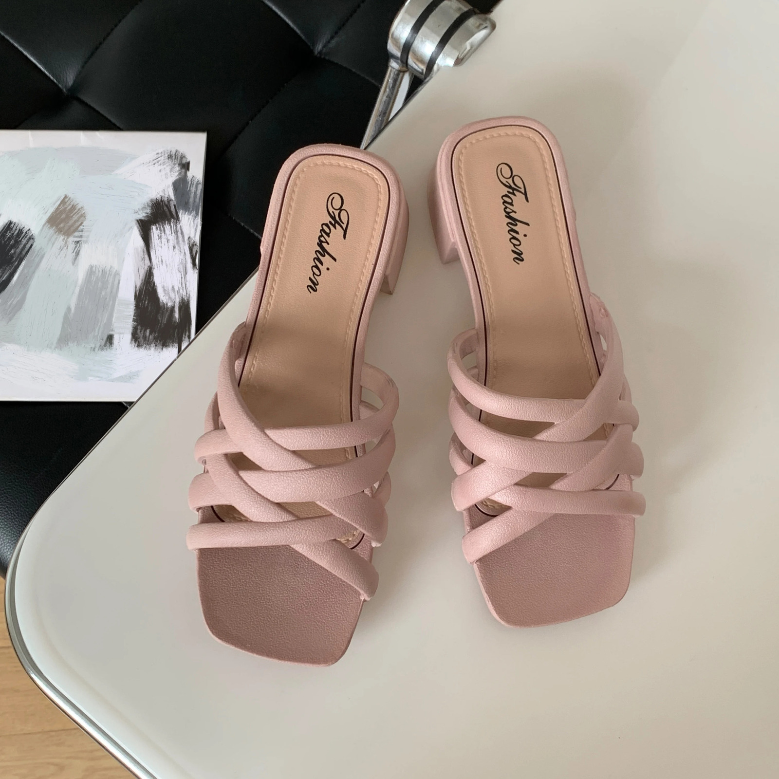 Womens Fashion Summer PVC Outerwear Middle Heel Sliding Casual Beach Thick Sandals Hollow Shoes 250421BJ - view 4