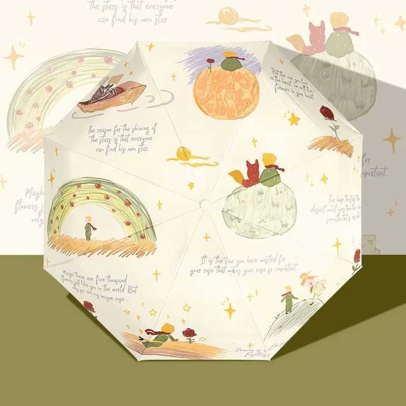 Rose Prince Umbrella Sunscreen UV Protection Folding Sunshade Automatic Three-Fold Eight-Rib Dual-Use for Sunny And Rainy DaysM251122