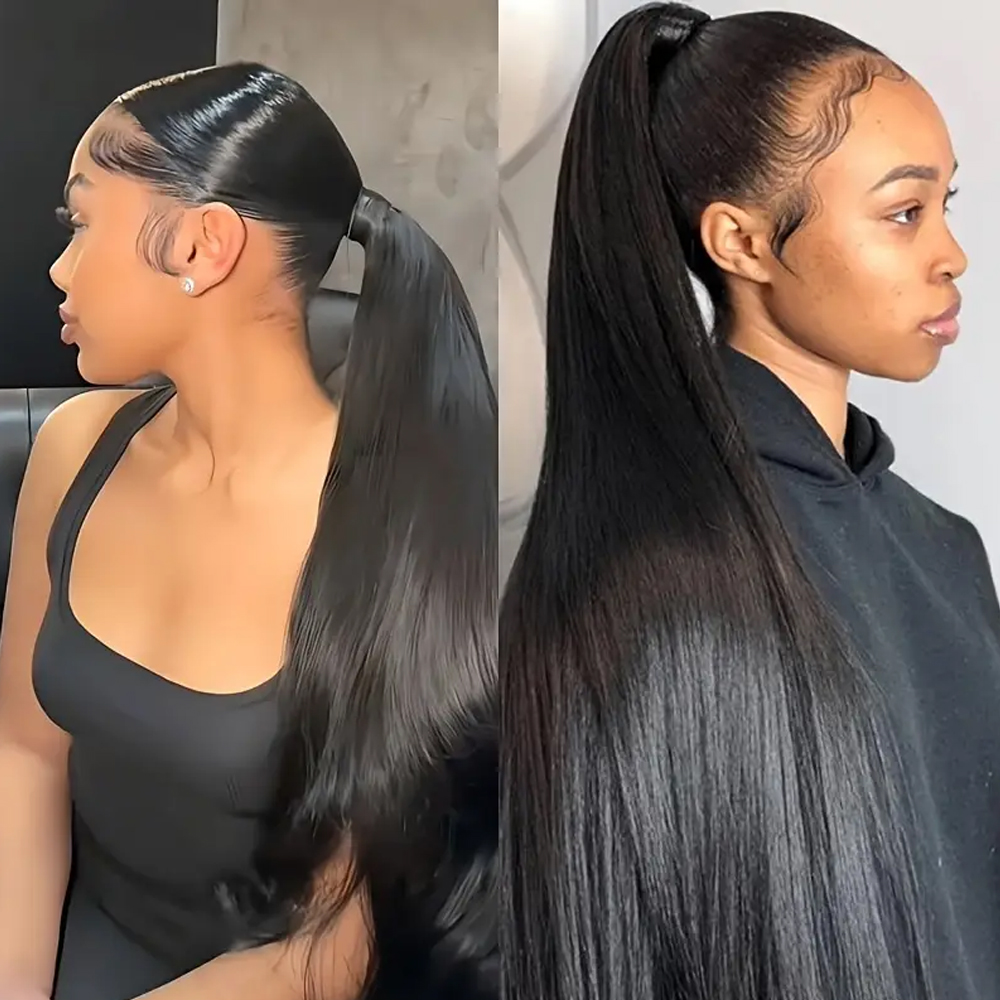 Bone Straight Ponytail Human Hair Extensions 100G Straight Wrap Around Horsetail 100% Remy Human Hair 10"-32" Ponytail Extension for Women