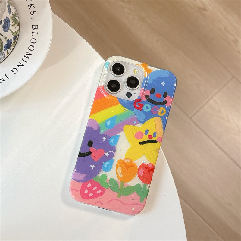 Gradient Moon Smiley Star Phone Case Compatible iPhone 16/15 Pro Max/ with Handheld Chain iPhone 14/13