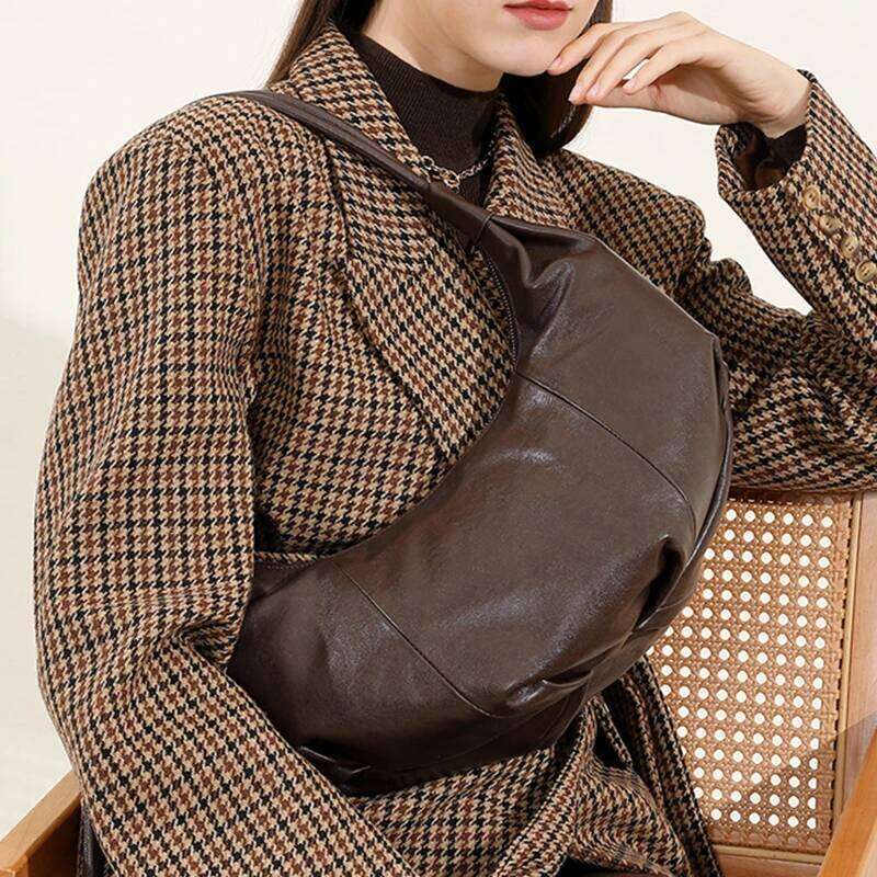 Toptrends Cow Genuine Leather Half Moon Underarm Shoulder Bags For Women 2025 Luxury Designer Dumpling Crossbody Ladies Handbags