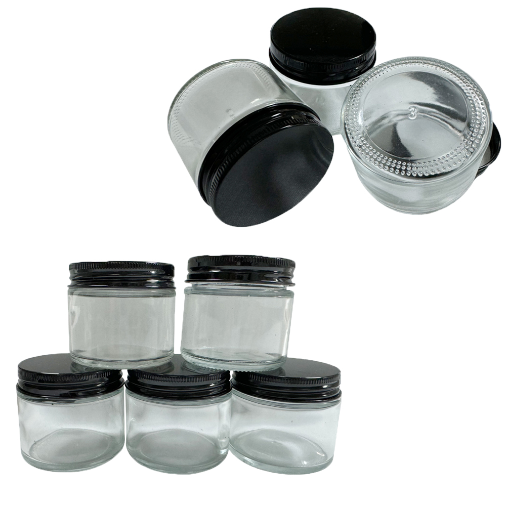 60ML OEM Empty Clear Glass Jar Kitchen Storage Jars Custom Made Glass Bottles Food Storage Containers Black Screw Lids Good Quality