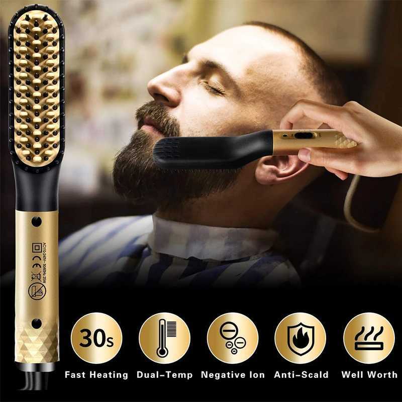 Professional Hot Comb Hair Straightener Brush Men Beard Hair Straightening Brush Wet Dry Use Quick Hair StylerT251122
