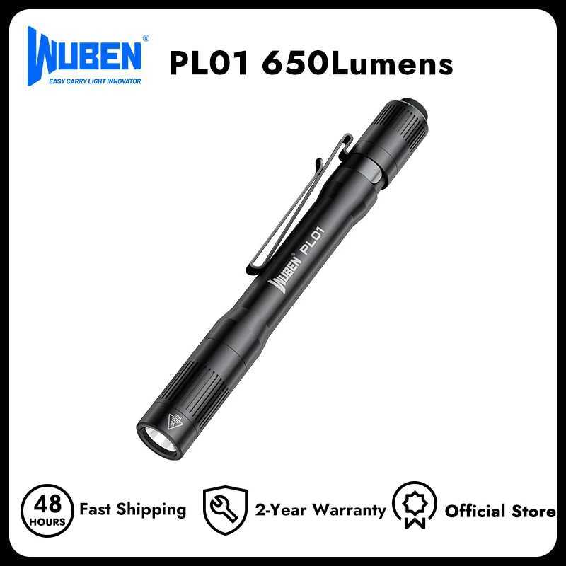 WUBEN PL01 Pen Light 650 Lumens Pocket EDC Flashlight Rechargeable IP68 waterproof Compatible 2 AAA Battery for Home Outdoor C251122