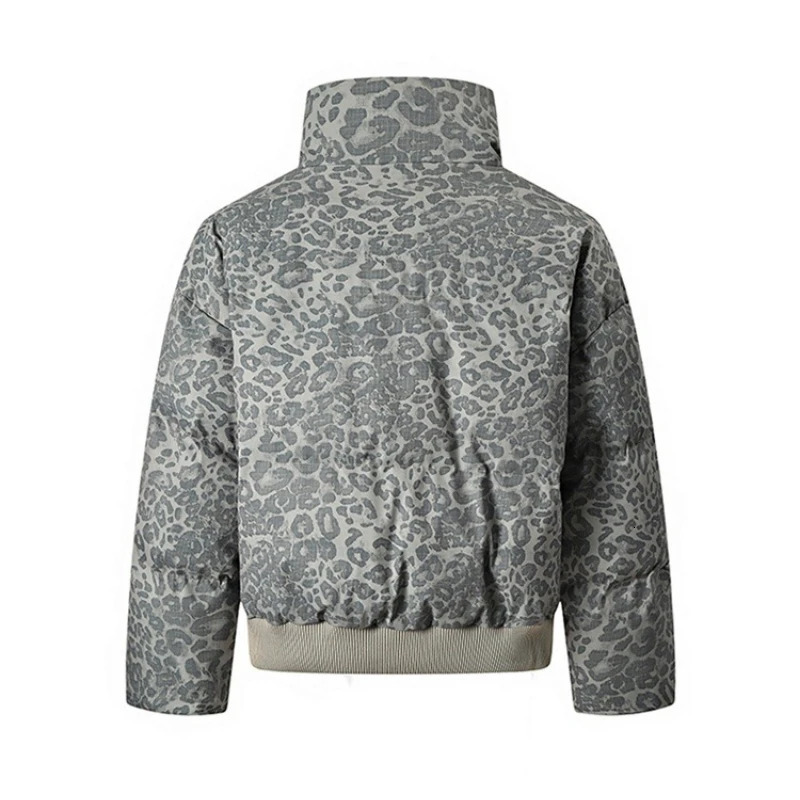 Retro Leopard Print Short Down Cottonpadded Jacket mens Winter Jackets 2025 European American Collar Bread Coats Outerwear 251110
