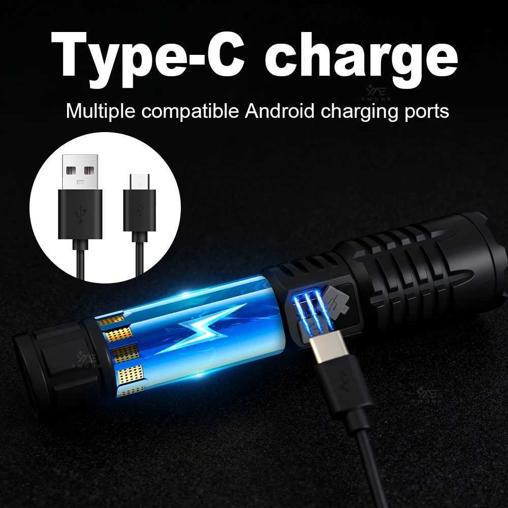 High Power LED Flashlight Powerful USB C Rechargeable COB Flashlight With Side Light Torch For Outdoor Waterproof Camping Hiking C251122