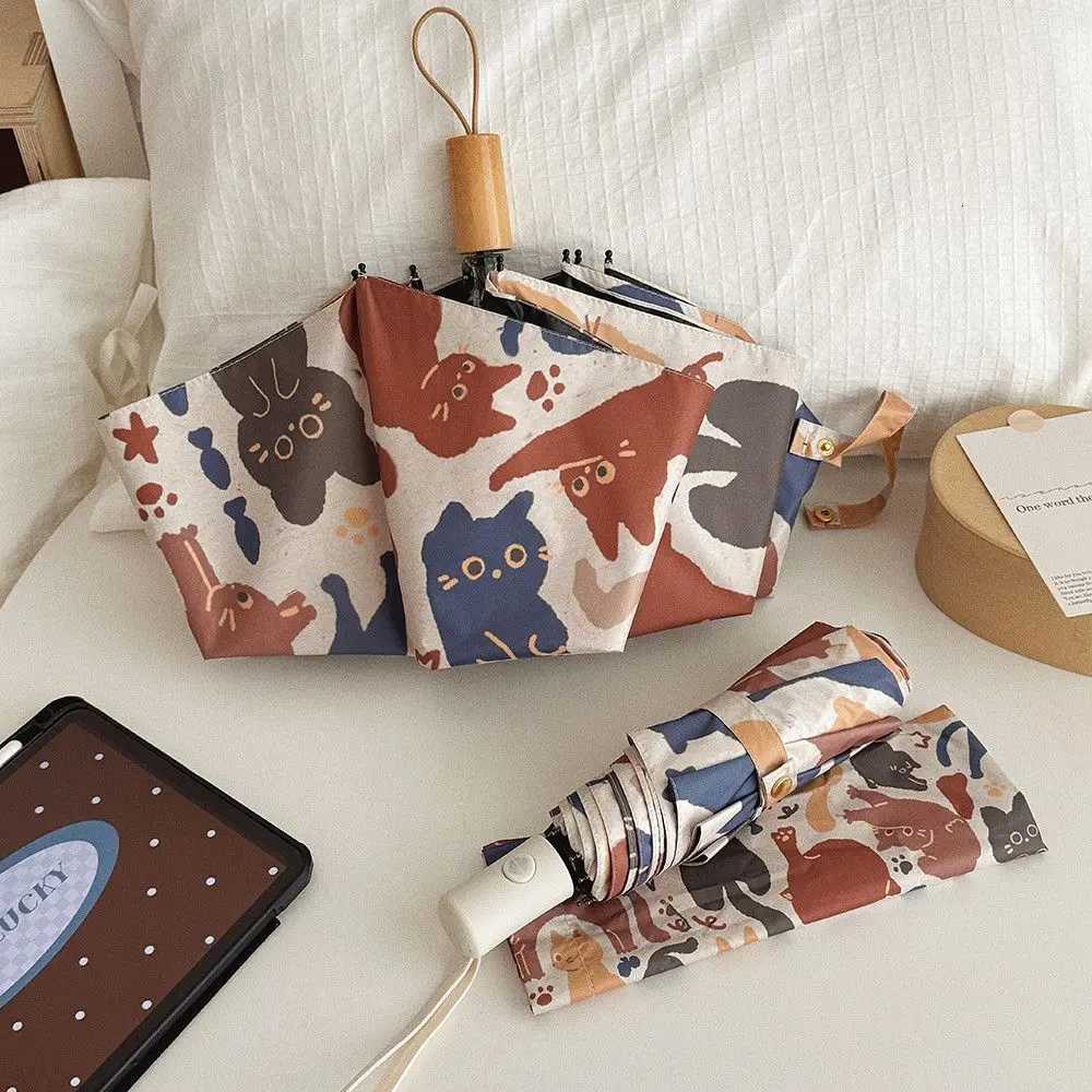 Abstract Cat Umbrella UV Protection Sunshade Automatic Folding Umbrella Three-fold Eight-bone Dual-use for Rain And SunM251122