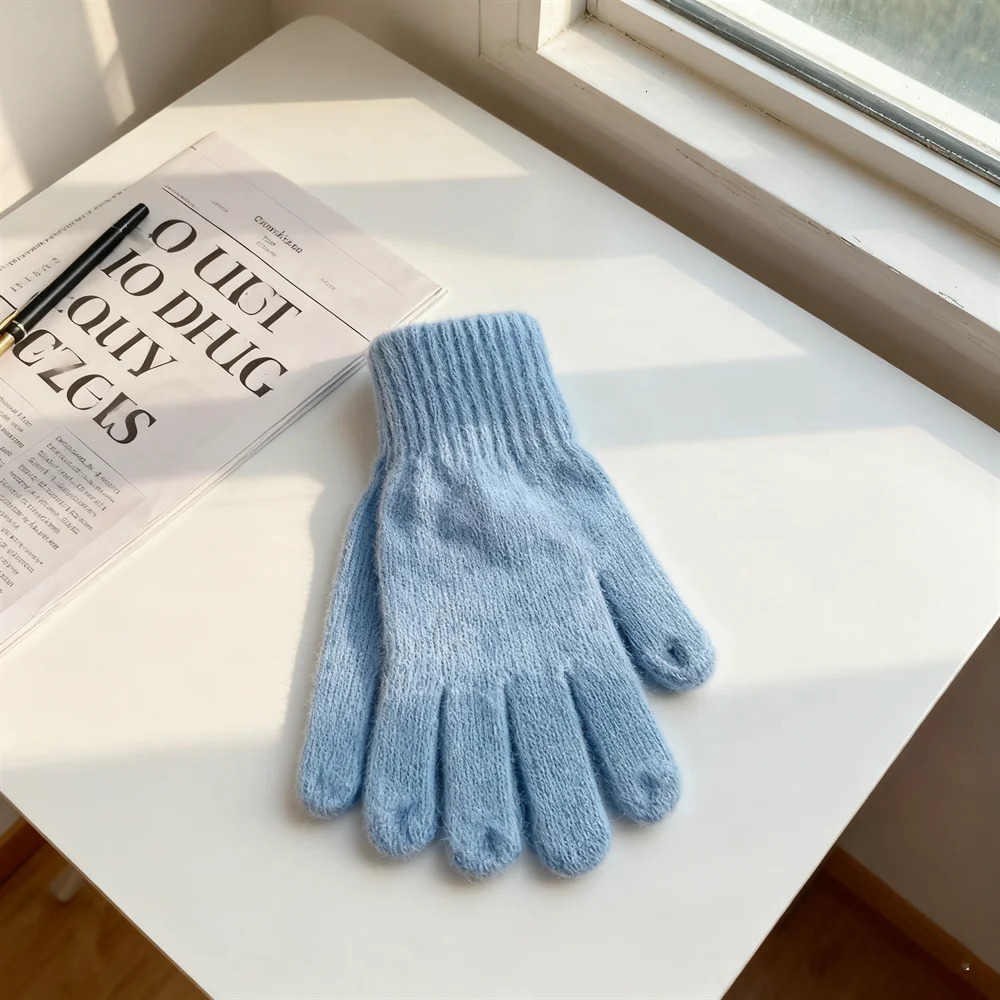 Rabbit Fur Long Fivefinger Gloves Winter Warm Dew Finger Touch Screen Solid Color Versatile Knitted 2758CM 251114