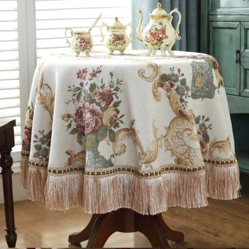 European Retro Dinning Tablecloth With Tassel Luxury Embroidery Table Cover Flower Elegant Table Cloth Decoration Living Room C2511222