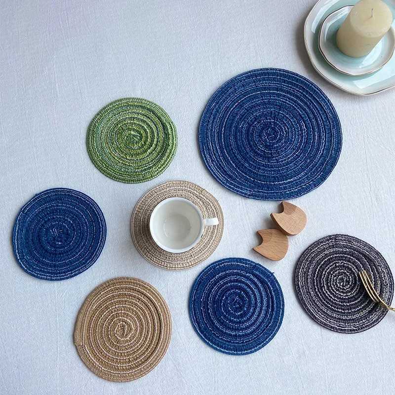 Nordic Style Cotton Yarn Dinner Placemat Round Ramie Woven Cup Mat Heat Insulation Plate Mat Anti-scald Non-Slip Coaster Cup Mat C251122