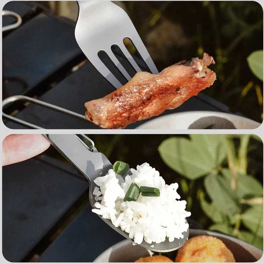 Pure Titanium Outdoor Tableware Camping With Folding Spoon and Fork ComboPerfect for HikingCampingor Backpacking Trips J251121