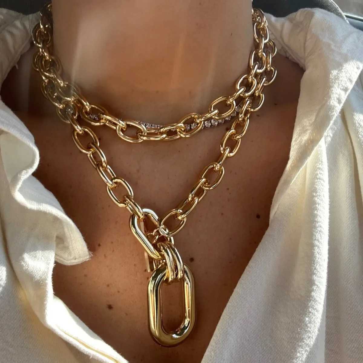 Fashion Trend Thick Chain Exaggerat Personalized Gold Necklace Womens Daily Party Jewelry Necklace Accessories Y250422