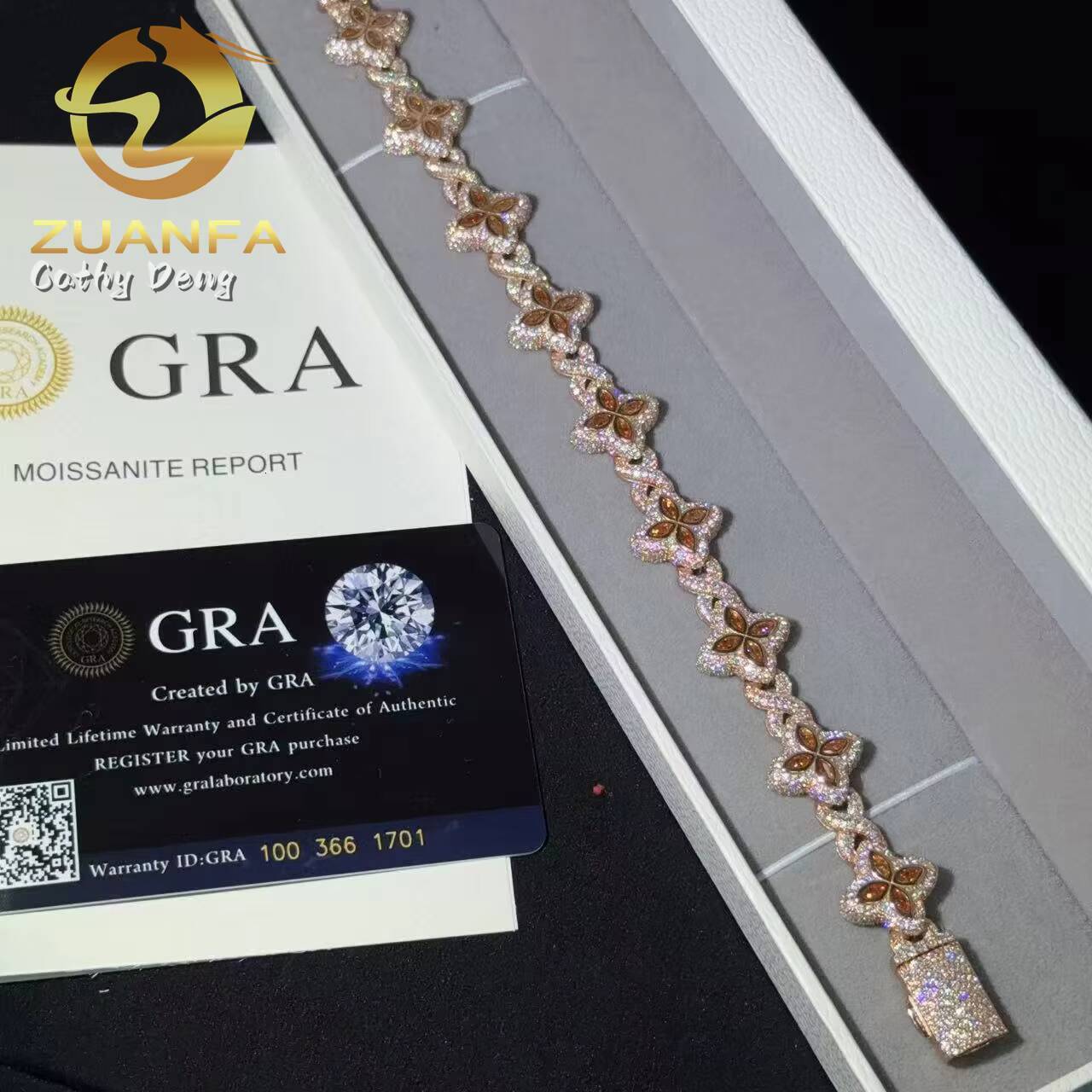 Fanta Moissanite 15mm Marquise Flower Hip Hop Jewelry Iced Out Unisex Moissanite Cuban Chain 925 Silver Moissanite Bracelet