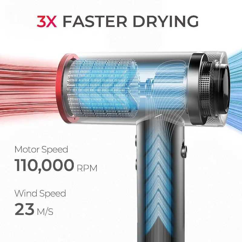 TYMO womens hair dryer -1500W professional high-speed ion hair dryer with brushless motor for fast drying 4 temperature and 3 speed W250422