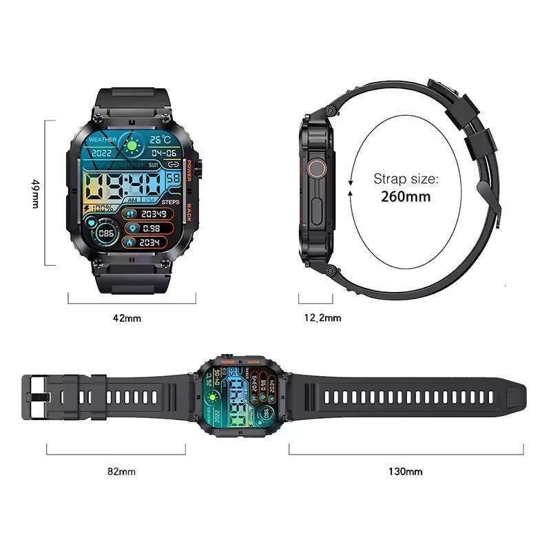 DHGadgets K57 Pro Men Smart Watch 400mAh Big Battery Heart Rate Monitor Blood Oxygen Outdoor Timer Weather Waterproof Sports Smartwatch