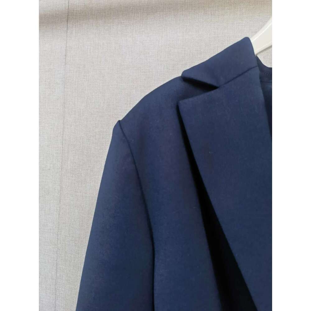 Belt Waist Dark Blue Commuter Back Press Pleated One Buckle French Niche 2025 Spring Suit Office Outfits Women