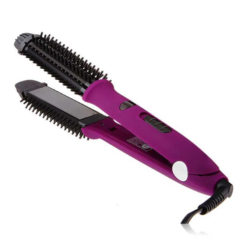 Electric Flat Iron With Comb Hair Iron Comb Ceramic Hair Straightener And Curler 2 In 1T251122