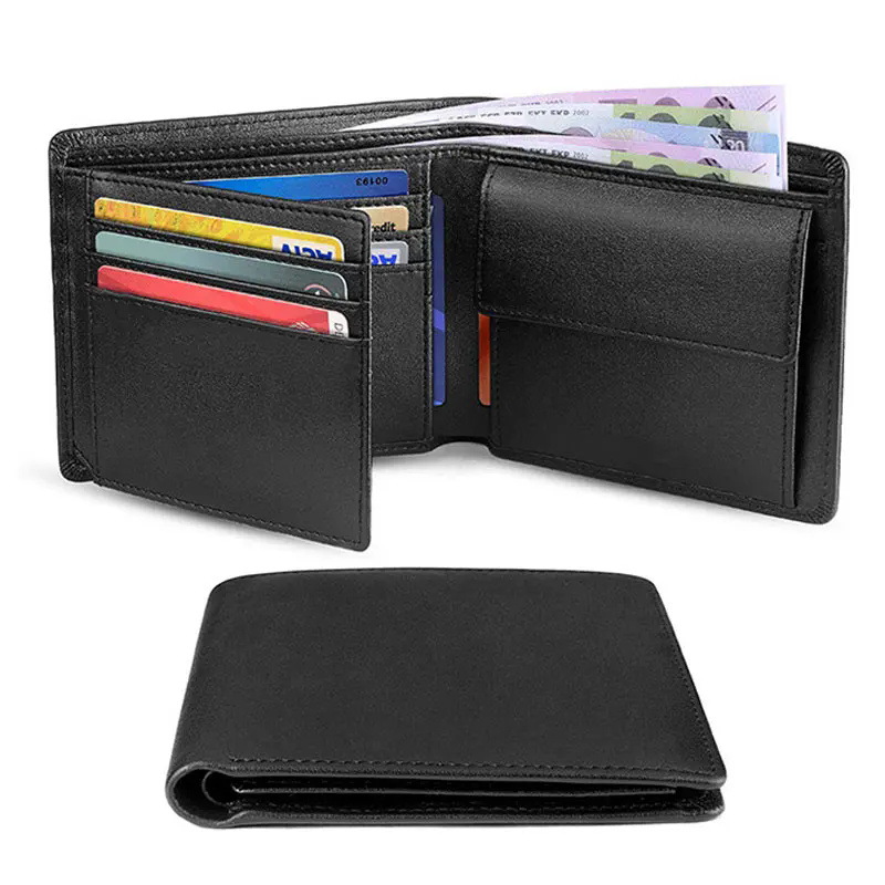 Leather mens ultra-thin RFID clip coin pocket ID window minimalist wallet Z250411