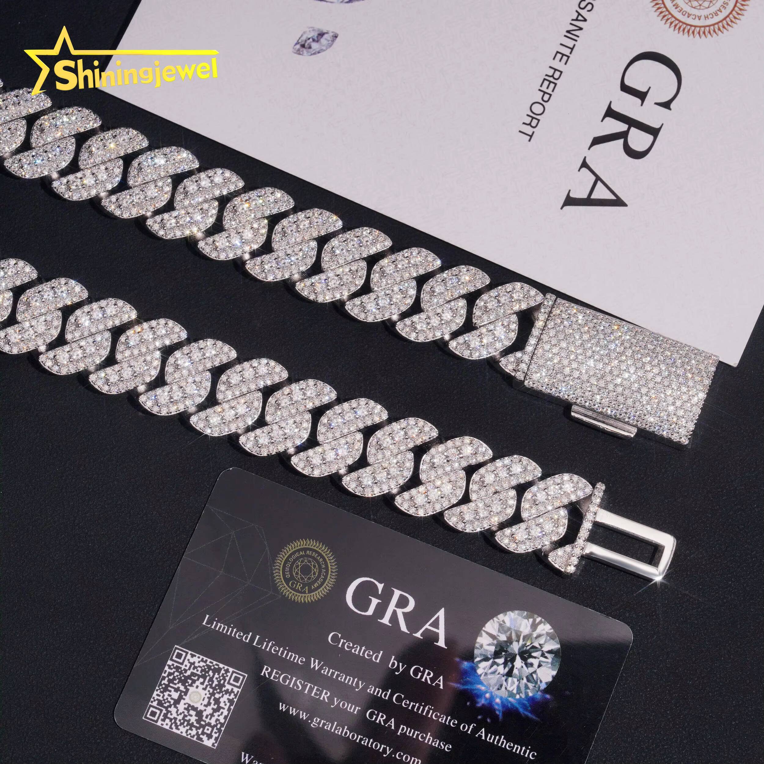 Hot Sale 10mm 13mm 15mm 18mm 3Rows 925 Silver Moissanite Diamond Cuban Chain VVS Chain Hip Hop Men Cuban Link