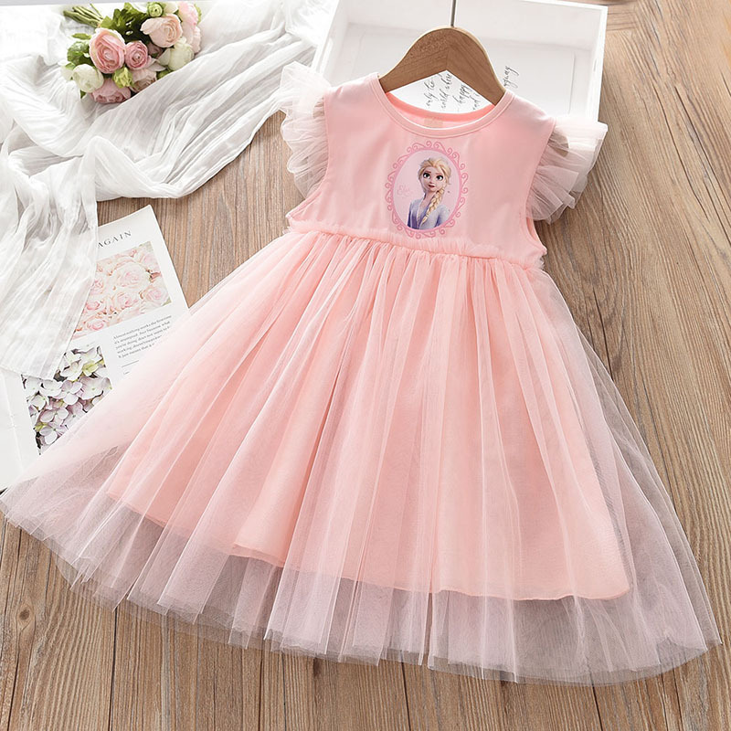 DISNEY kids designer clothes Frozen Elsa princess Summer Princess Dress for Girls Children Cute Short Sleeve Dress Kids Summer Clothes.