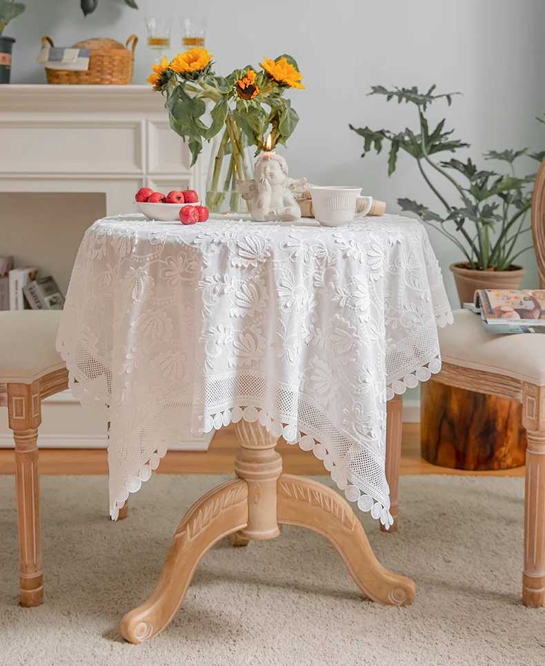 White Lace Luxury Embroider Tablecloth for Wedding Party Living Room Bedroom Table Cloth American Table Decoration C2511223