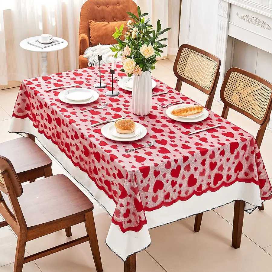 1pc red lace heart-shaped rectangular tablecloth for Valentines Day suitable for dining occasions and party gatherings C251122