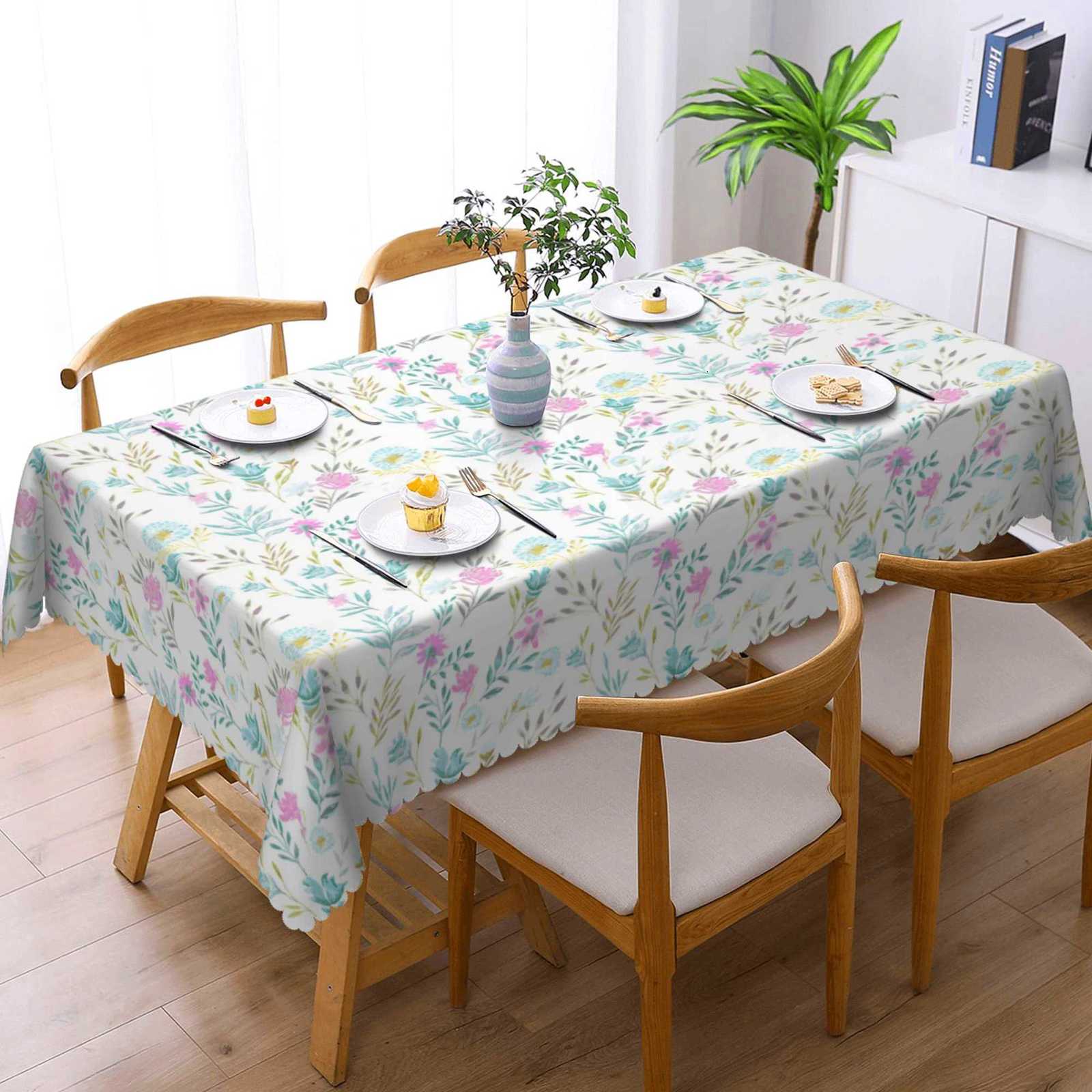 1 Piece Floral Print Tablecloth 4 SelfAdhesiveS tickersE mbossedE dgesS uitablef orH omeK itchenL ivingR oomD iningT ableB alconyC offeeT ableH oliday