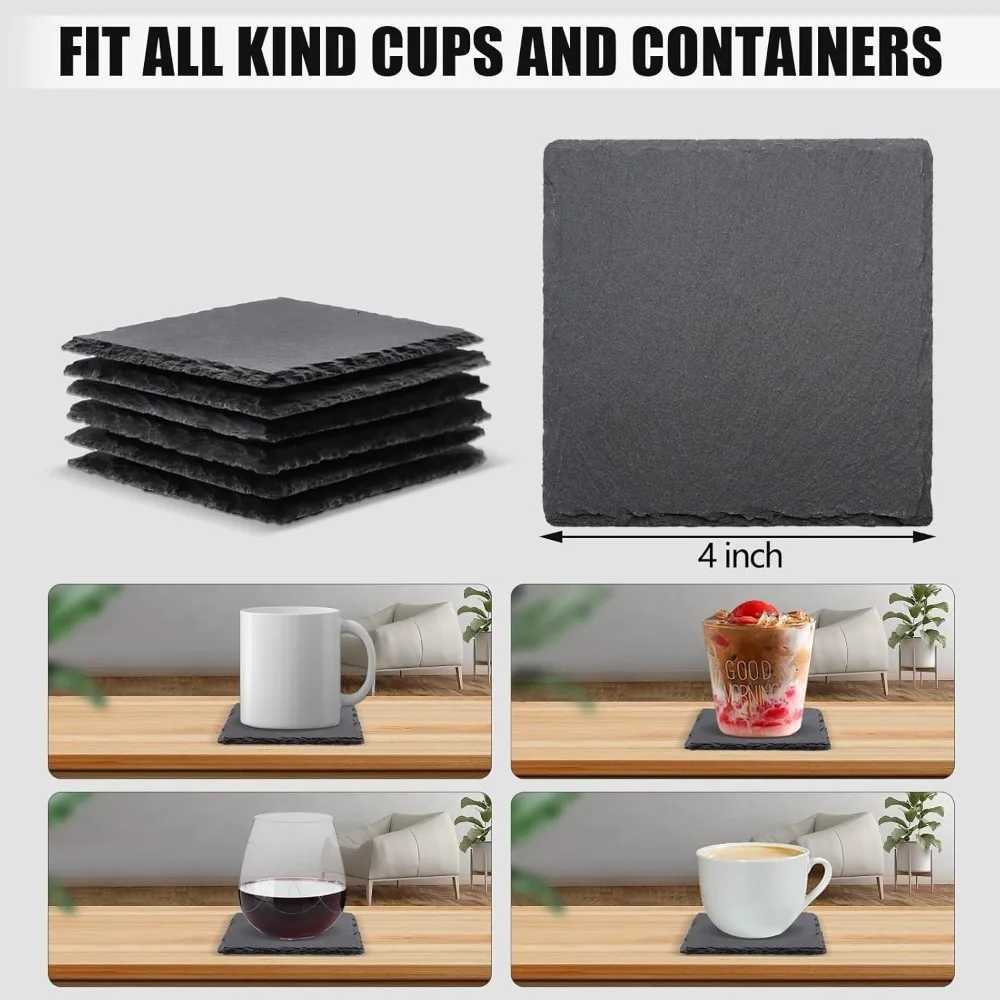 4 Inch Black Slate Stone Coasters Bulk Cup Coaster Laser Engraving Blanks with Anti-Scratch Bottom for Drink Coffee Bar Kitchen C251122