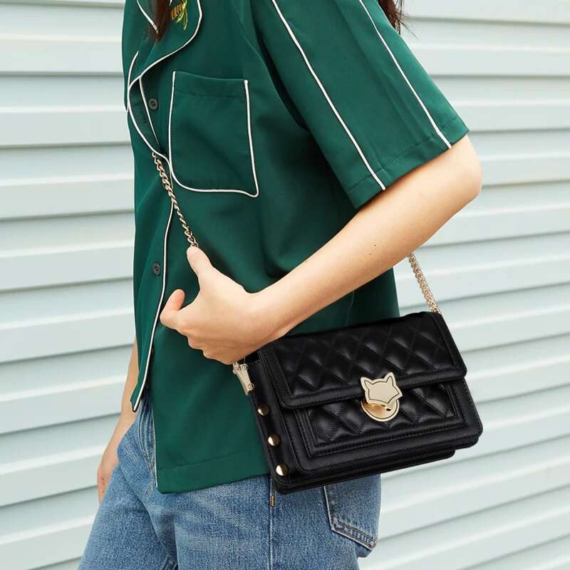 FOXER Women Split Leather Messenger Bags New Designe Lady Stylish Chains Lattice Shoulder Crossbody Bag Female Classical Flap Bag