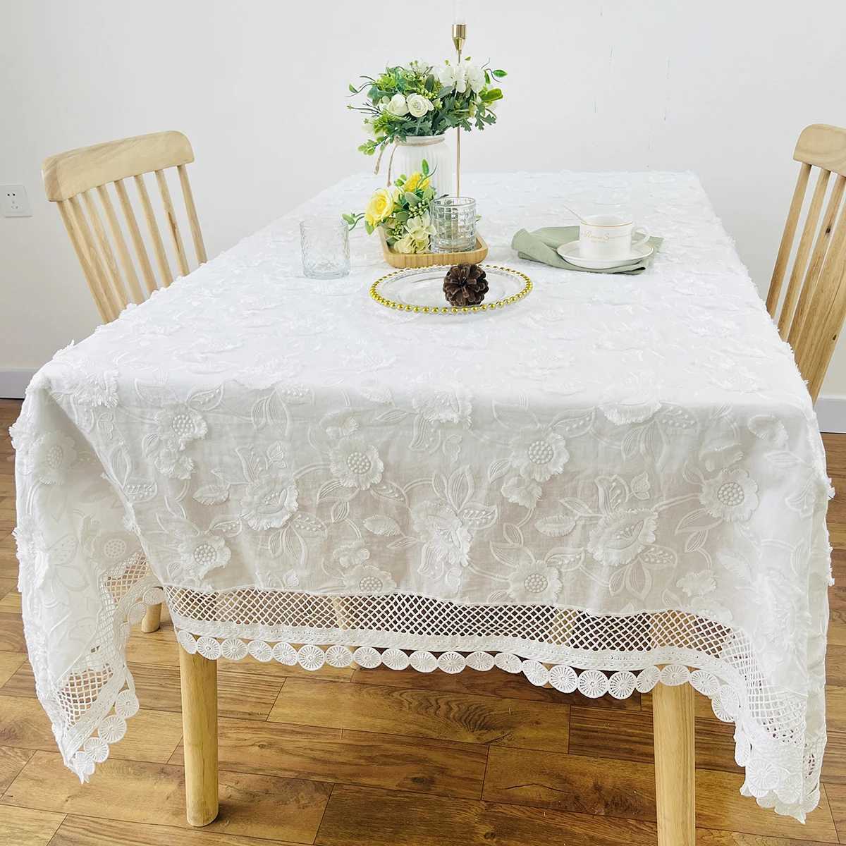 Luxury Lace Tablecloth for Living Room Bedroom Cover Table Party Table Cloth American White Embroider Table Cover Decoration C2511224