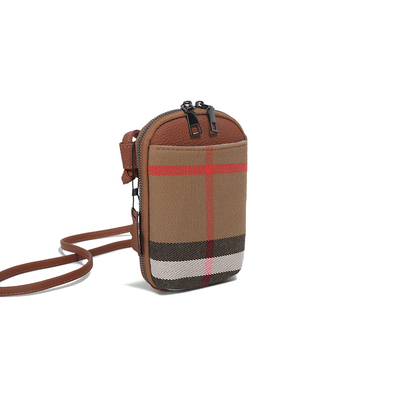 Luxury Bag 2025 New Commuter Mini Shoulder Bag Fashionable and Versatile Grid Canvas Genuine Leather Phone Bag