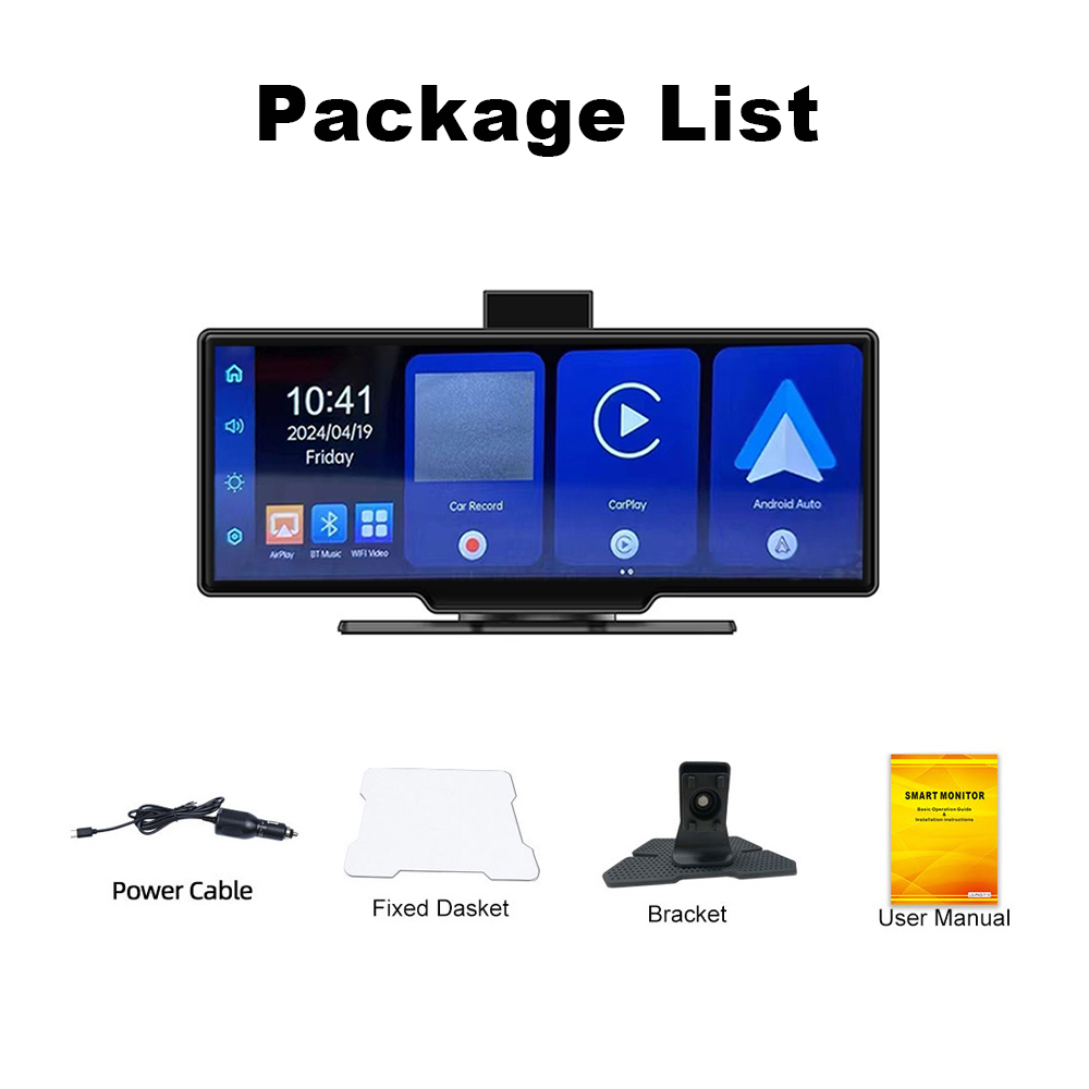 H105F 10.26 Inch 2.5d In-cell IPS Touch Screen Carplay Screen 1080P Dash Camera Car Monitor Caprlay & Android Auto Car Screen