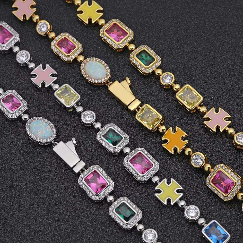 Mixed 10mm cross tennis enamel pearl zircon stone geometric pattern chilled chain necklace bracelet