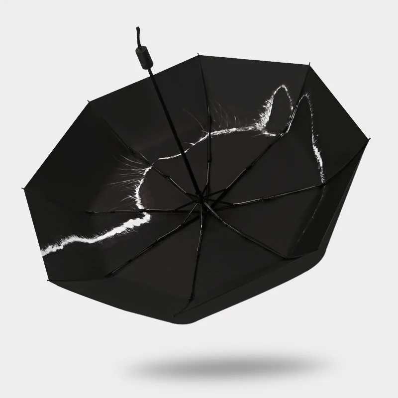Cat Shadow Umbrella UV Protection Sunshade Automatic Folding Umbrella Three-fold Eight-bone Black Glue Rain And Sun Dual-useM251122