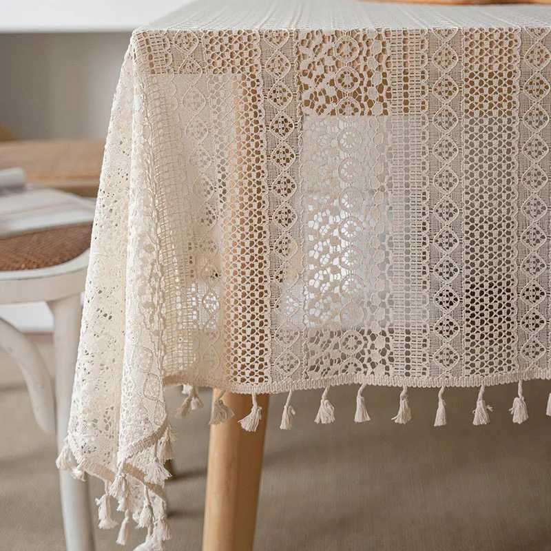 American Countryside Flower Crochet with Tassels Rectangular Table Cloth Kitchen Table Map Towel Tablecloth Christmas Decoration C251122