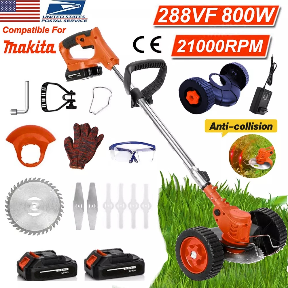 Electric Cordless Grass Trimmer, Battery Operated Weed Eaters, 21V Mower, Weed Lawn Edger Eater, Electric Grass Cuting Machine with Wheels