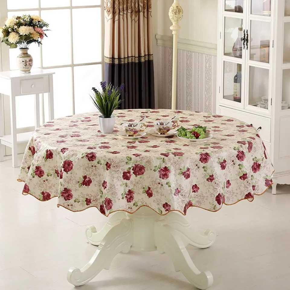 1pc PVC Round Table Cloth 152cm 180cm For 4/6 Seaters New Year Dining Table Cover Waterproof Oilproof Floral Printed Tablecloths C251122