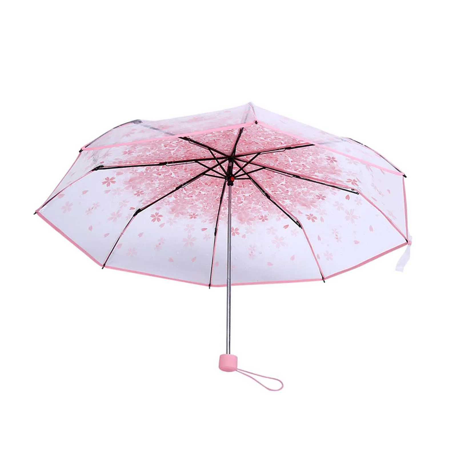 ZK50 1PC Transparent Folding Umbrella Fashionable Princess Umbrella Cherry Blossom PinkM251122