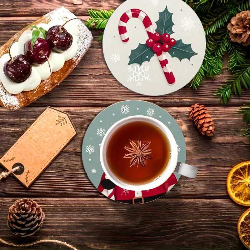 7PCS Christmas Santa Wood Coaster Set - Festive Holiday Drink Mats for Coffee Tea Perfect for Home Decor Restaurant Tables C251122
